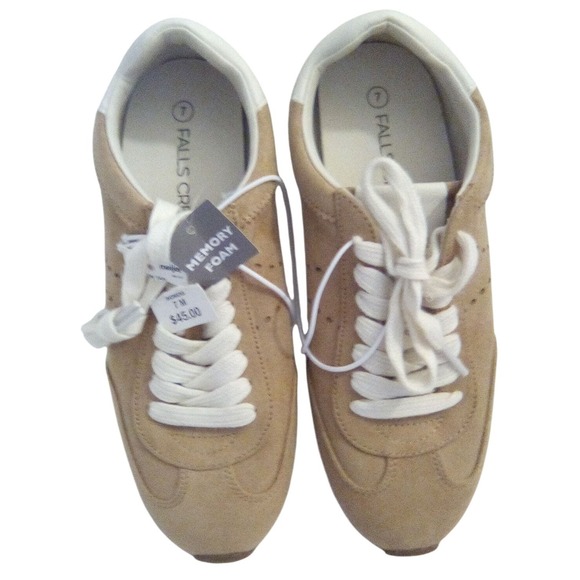 Falls Creek Shoes - Falls Creek Womens Tan Faux Suede Memory Foam Sneakers Size 7 New